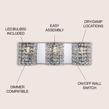 Clara Deco Metal/Crystal Classic Glam LED Vanity Light - JONATHAN Y